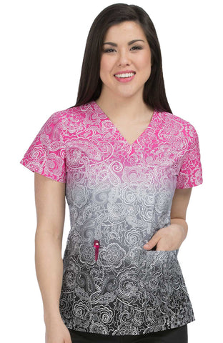 Med Couture V-Neck Paisley Print Scrub Top - 4984