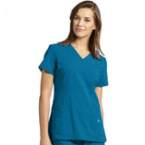 Marvella by White Cross Shaped V-Neck Solid Scrub Top with Pockets - 659