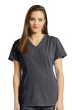 Marvella by White Cross Shaped V-Neck Solid Scrub Top with Pockets - 659
