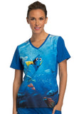 Tooniforms by Cherokee Women's V-Neck Knit Panel Finding Dory Print Top - TF627